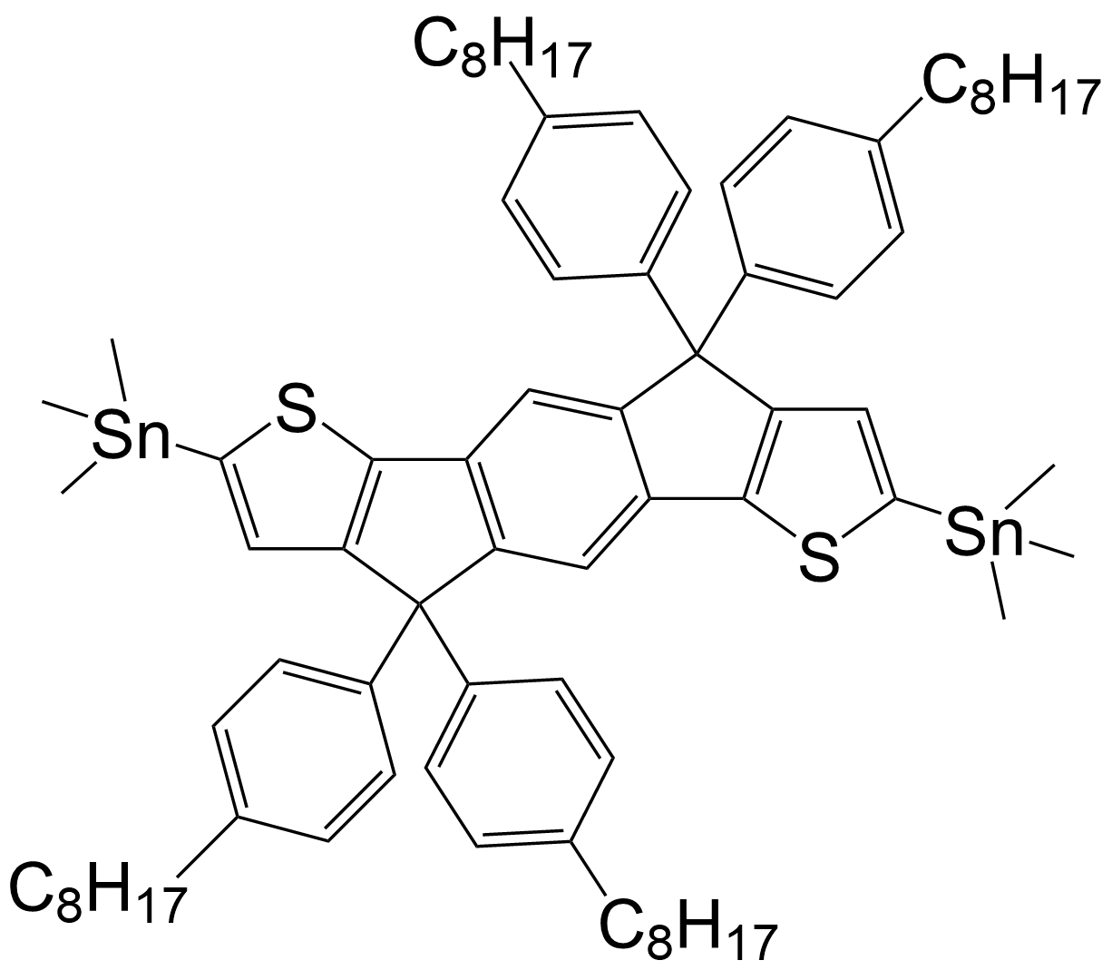 4,4,9,9-四(4-辛基苯基)-s-苯并二茚并[1,2-b:5,6-b]二噻吩-2,7-双三甲基锡/1433218-20-2